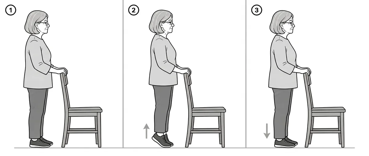 4. Heel Raises at the Chair: three-step drawing
